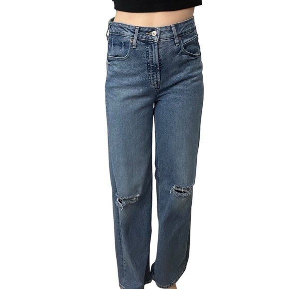 Old Navy Jeans Wide Leg Sky-Hi Extra High Rise Ripped Denim Blue Size 6 Small - Picture 8 of 8